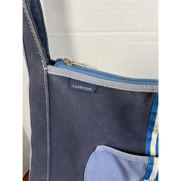 Lands End Canvas Tote Bag With Blue Stripes 13" x 18" A4 - Picture 2 of 6